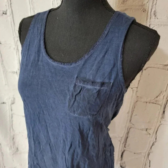 CROSBY Navy Blue Acid Wash Tank Top Gathered Waist Womens Medium Summer Tank - Picture 2 of 7